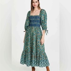 Cara Cara Blue Green Orange Moroccan Tile Jazzy Midi Dress small